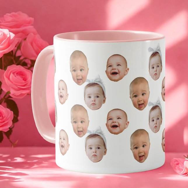 Caneca Foto Personalizada Engraçada Do Bebê Face 3 Fotos (Criador carregado)