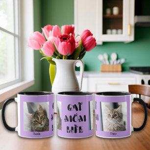 Caneca Foto personalizada púrpura Cat Mãe Dia de as mães