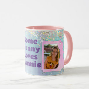 Caneca Foto personalizada Xadrez roxa de coelho da Páscoa