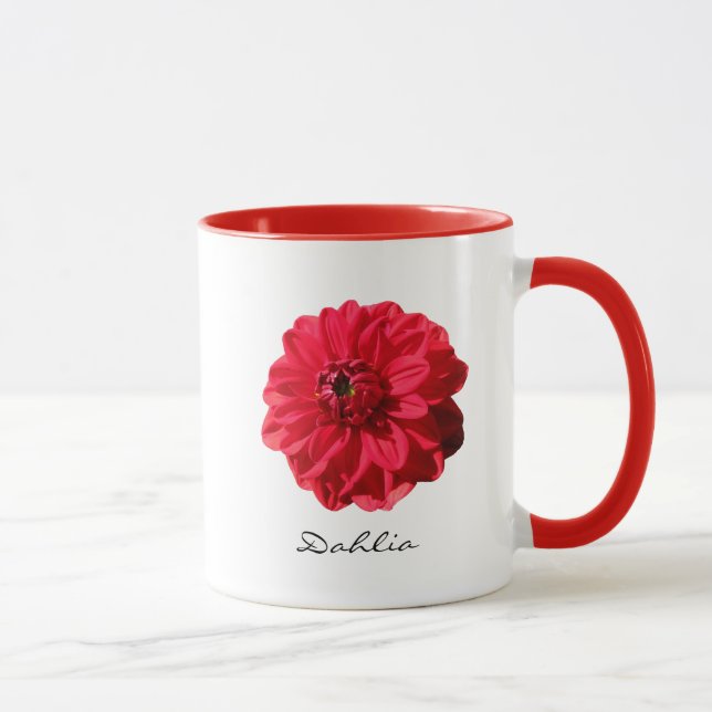 Caneca Foto vermelha do jardim da dália da flor (Direita)