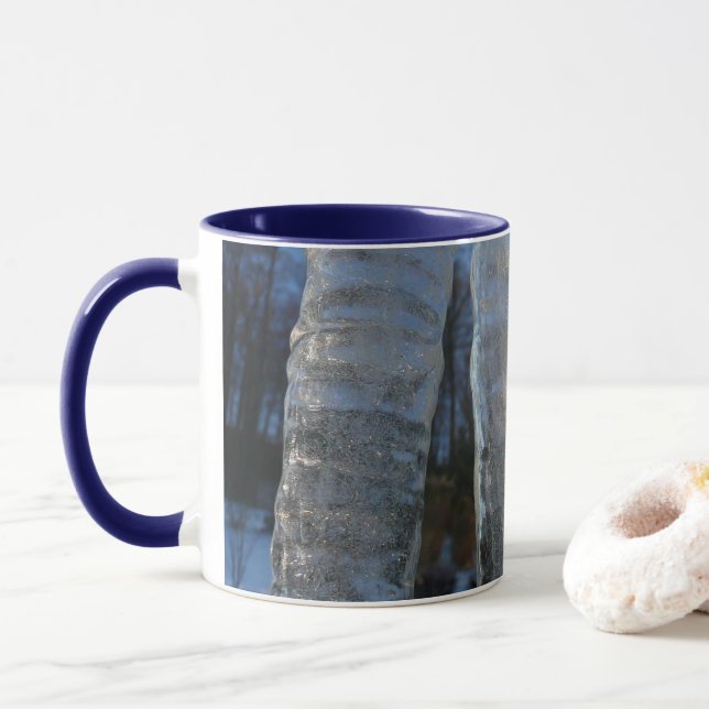 Caneca Fotografia Abstrata de Gelo Azul de Inverno (Com Donut)