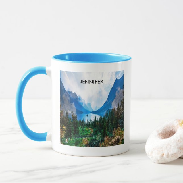 Caneca Fotografia da Cena Natureza, Montanhas Rusticais (Com Donut)