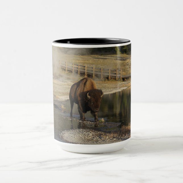 Caneca Fotografia da vida selvagem Bison Yellowstone (Centro)