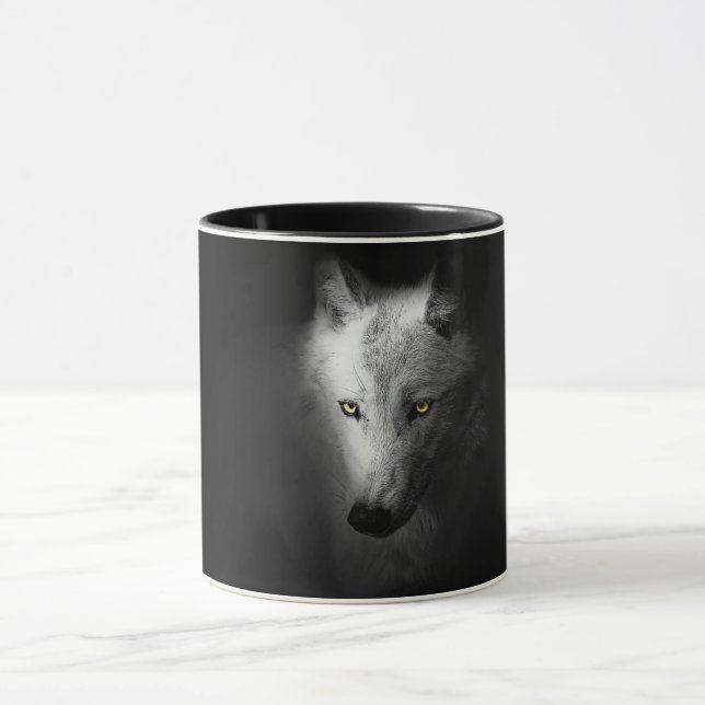 Caneca Fotografia do lobo, preto e branco (Centro)