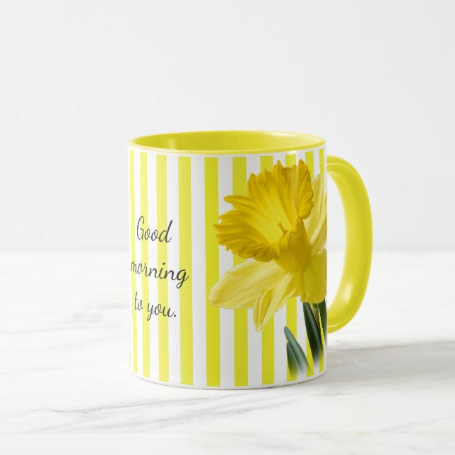 Caneca Fotografia oral Daffodil Amarela de Bom Dia (Frente Esquerda)