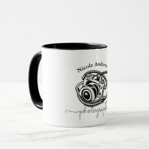 Caneca Fotografia Preto Branco Logotipo Câmera Gráfica
