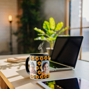 Caneca Fotografias amarelas sunflores, pretas