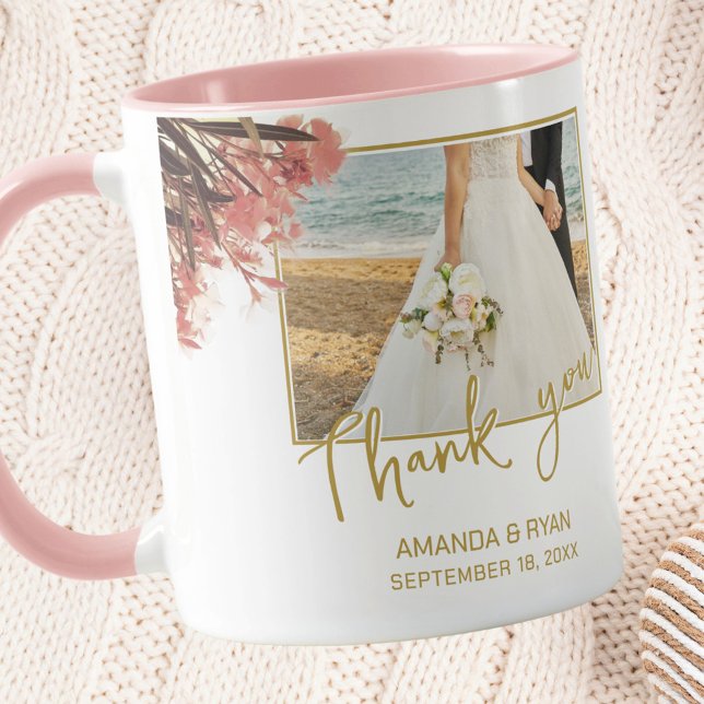 Caneca Fotos de Flores de Oleandro Rosa Obrigado Casament (Criador carregado)