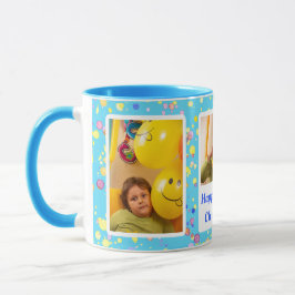 Caneca Fotos pessoais personalizáveis de Blue Watercolor