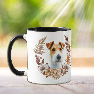 Caneca Fox Terrier Dog Autumn Wreath