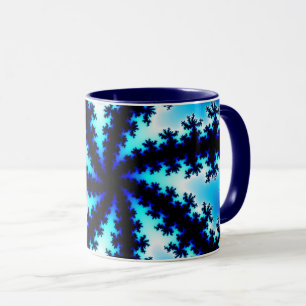 Caneca Fractal azul e branco do Marinho de tendência