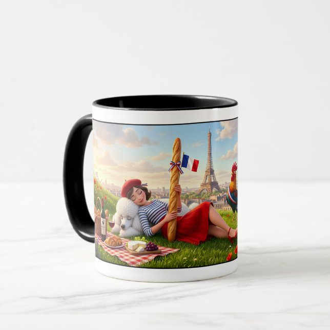 Caneca França Fofa Tema Paris e Poodle (Frente Esquerda)