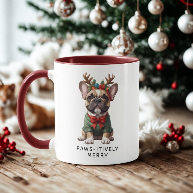Caneca Francês Bulldog Francês, Feliz Pawsitivamente Café (Criador carregado)