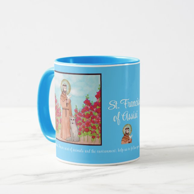 Caneca Francisco de Assisi Watercolor Gift Blue (Frente Esquerda)