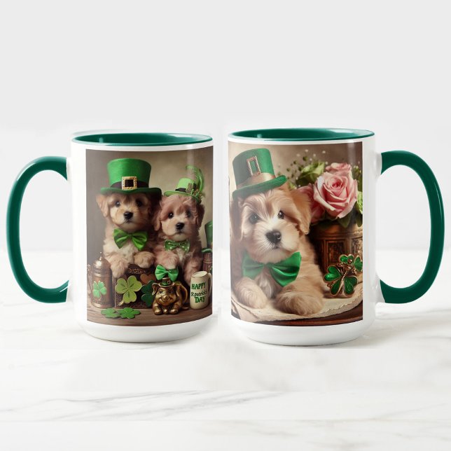 Caneca Frangos de ursos de pelúcia irlandeses de Dia de S (St Patrick's Day Cute Irish Teddy Bear Puppies Mug)