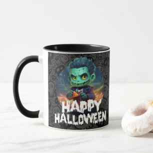 Caneca Frankenstein Comendo Doces Feliz Halloween