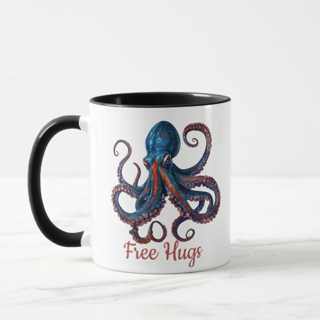 Caneca Free Hugs Octopus Mug - Funny Custom Coffee Cup (Esquerda)