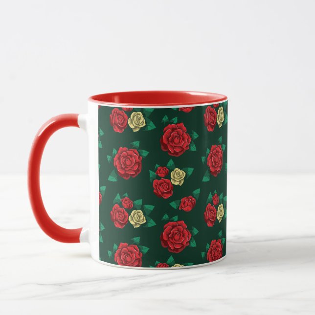 Caneca Frida Kahlo | vermelho e teste padrão cor-de-rosa (Esquerda)