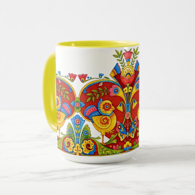 Caneca Frisa de Pássaros e Borboletas da Era Vitoriana Re (Frente Esquerda)