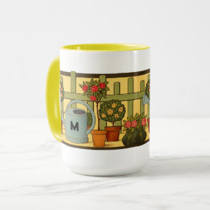 Caneca Frisa de Plantas em Vasos de Jardim no Estilo Arts