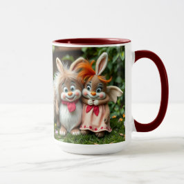 Caneca „Fröhliche Hasenfreunde im Frühlingsgarten“