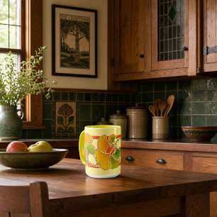 Caneca Fronteira de Folhas de Ginkgo Biloba em Estilo Art