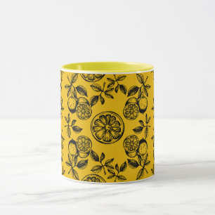 Caneca Fruta de Impressão de de Citrinos Botânicos Vintag