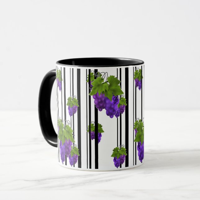 Caneca Fruta de uva de desenho animado abstrato sem emend (Frente Esquerda)