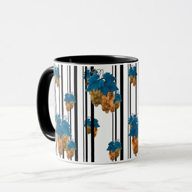 Caneca Fruta de uva de desenho animado abstrato sem emend (Frente Esquerda)