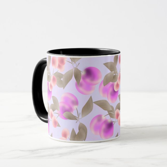 Caneca Frutas ameixa clara sem emenda roxa bagas padrão d (Frente Esquerda)