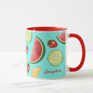 Caneca Frutas Coloridas De Verão Em Azul Com Nome Persona
