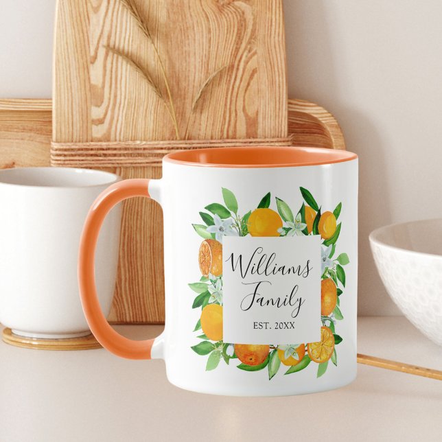 Caneca Frutas de laranja e flores de verão botânico (In situ)