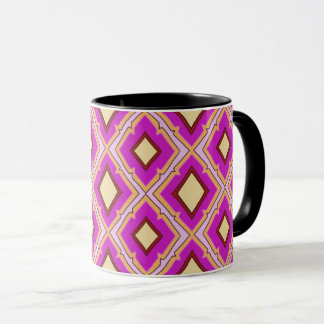 Caneca Fuchsia Pink Yellow Diamond Pattern 