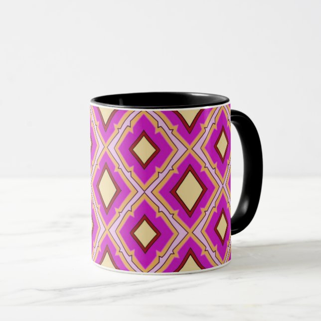 Caneca Fuchsia Pink Yellow Diamond Pattern  (Frente Esquerda)