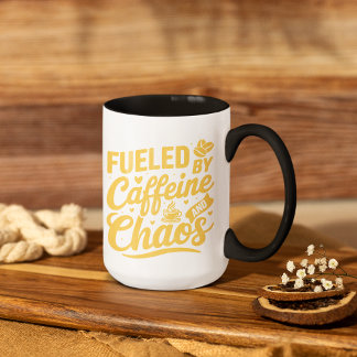 Caneca Fueled by Caffeine and Chaos Funny Sarcastic