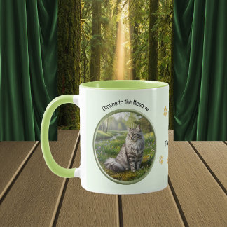 Caneca Fugir para o Prado com o Gato da Floresta Noruegue