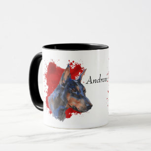 Caneca Fundo Abstrato vermelho do doberman preto Pinscher