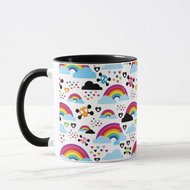 Caneca Fundo adolescente do crânio do arco-íris do emo (Esquerda)