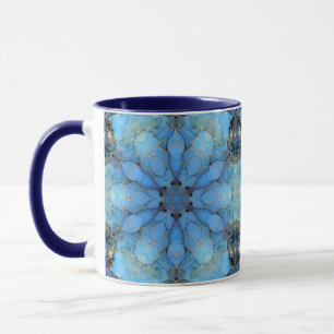 Caneca fundo azul abstrato floral