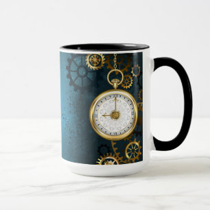 Caneca Fundo azul turquesa Steampunk com engrenagens