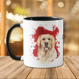 Caneca Fundo do Abstrato Vermelho do Retriever do ouro