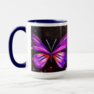 Caneca Fundo negro de galáxias borboletas roxas