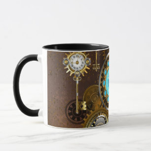 Caneca Fundo Rusty Steampunk com Lentes Turquesa