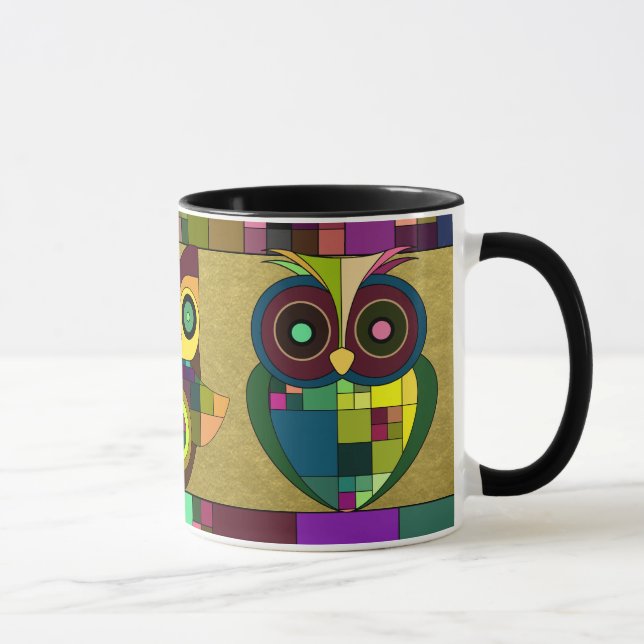 Caneca Funky Tribal Aztec Coruja em Folha de Ouro Faux (Direita)
