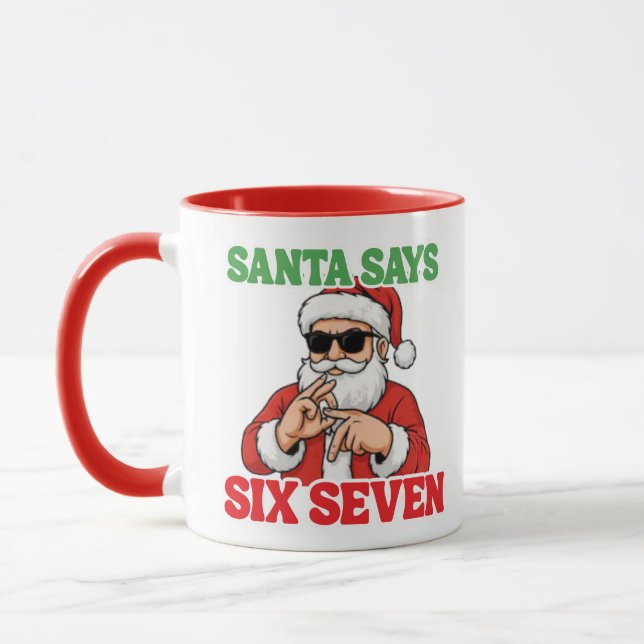 Caneca  Funny 67 Meme Santa says SIX SEVEN  Christmas Mug (Esquerda)