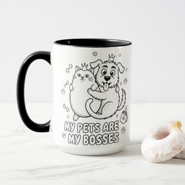 Caneca Funny Cat and Dog Mug Gift For Pet Lovers (Com Donut)