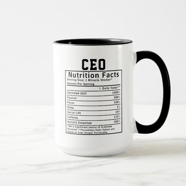 Caneca Funny CEO Nutrition Facts Business Leader Gift (Direita)