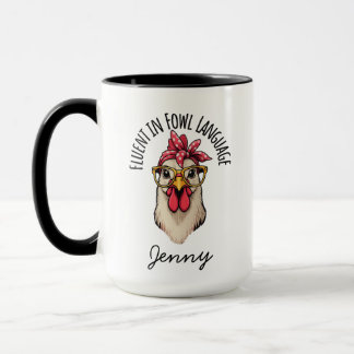 Caneca Funny Chicken Mug, Fluent In Fowl Language, Gift F