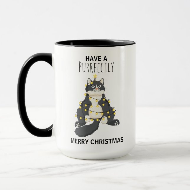 Caneca Funny Christmas Black Cat Simple Winter Humor (Esquerda)