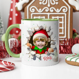 Caneca Funny Custom Kids Face Photo Christmas Elf Name